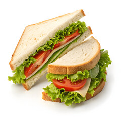 fresh sandwich with lettuce and tomato isolated