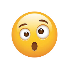 Illustration of a surprised emoji with wide eyes and an open mouth, isolated on transparent background