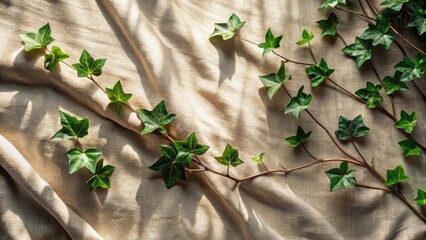 Sunlight Illuminates Lush Greenery Draped Across Soft, Textured Fabric, Creating a Serene and Natural Scene