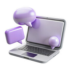 Laptop with chat bubbles isolated on transparent background