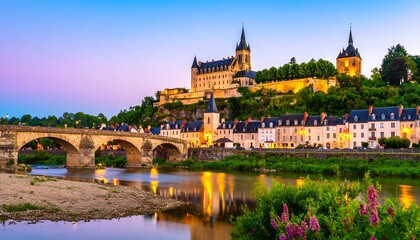 Fototapeta premium Picturesque European town at twilight