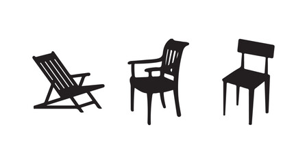 Black Chair icon collection, furniture icon set, Office chair, and sofa icon isolated on white background, vector illustration eps 10.