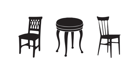 Black Chair icon collection, furniture icon set, Office chair, and sofa icon isolated on white background, vector illustration eps 10.