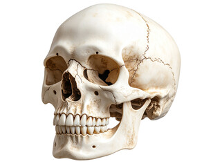 Obraz premium Human Skull with Cracked Forehead and Hollow Eyes, Front View, isolated PNG