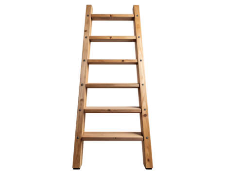 Tall Wooden Ladder Standing Upright with Shadow Cast, Frontal View, Isolated on Transparent Background - Powered by Adobe