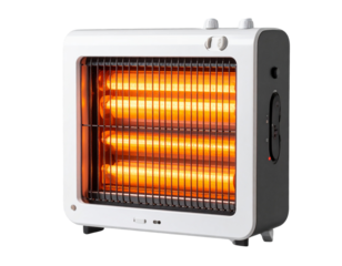 Compact Ceramic Portable Heater with Visible Heating Coils, Frontal View, Isolated on Transparent Background