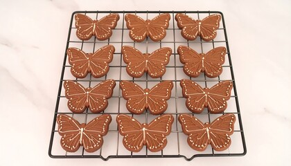Butterfly-shaped cookies cooling on a wire rack