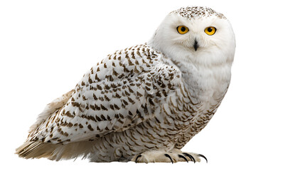 Obraz premium Snowy owl with yellow eyes isolated on transparent background