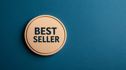 A wooden badge labeled "BEST SELLER" on a textured blue background, indicating popularity or high sales of a product.