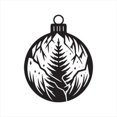 Christmas Ornament cracked with pine tree inside vector silhouette outline logo design concept illustration