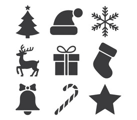 Silhouette Collection of Christmas Icons Vector Artwork for Festive Winter Holiday Celebration