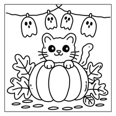 Bold and easy halloween coloring pages, vectors, illustration, line art, black & white deasgns, halloween coloring book, halloween coloring pages, halloween elements, line art.