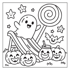 Fototapeta premium Bold and easy halloween coloring pages, vectors, illustration, line art, black & white deasgns, halloween coloring book, halloween coloring pages, halloween elements, line art.