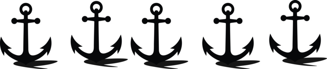 Set of black anchor icons, marine symbol design, nautical vector elements, ship anchor silhouettes, sea navigation art, isolated graphic style © Noman Art