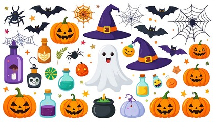 Whimsical Halloween Assortment of Cartoon Elements for Festive Designs