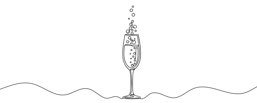 Continuous one line drawing of champagne glass. holiday symbol. vector illustration.