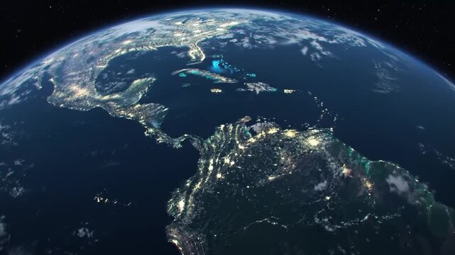 Planet Earth from Space at Night Showing the Americas.