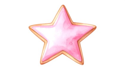 Obraz premium Watercolor Illustration of a Star Shaped Cookie with Pink Icing