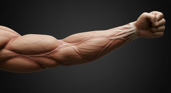 Detailed muscular arm anatomy illustration for bodybuilding and fitness concepts