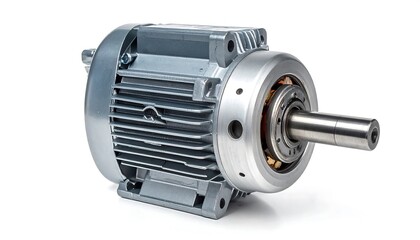 Close-up of a brushed metal industrial motor
