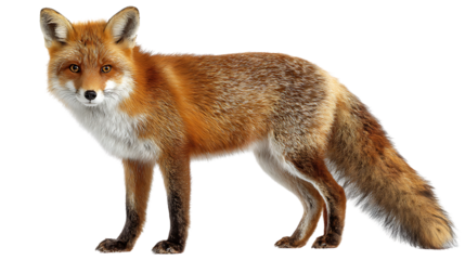 Red fox standing on a transparent background, isolated on transparent background