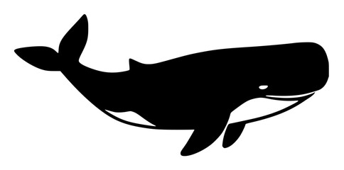 Obraz premium Black silhouette of a whale on white background