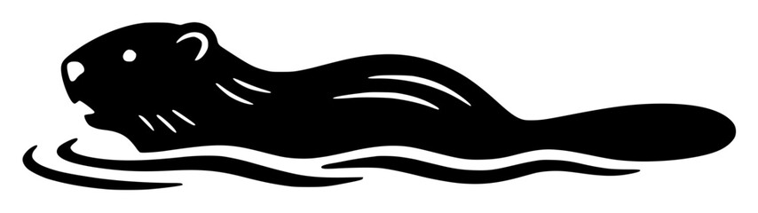 Black silhouette of a beaver swimming