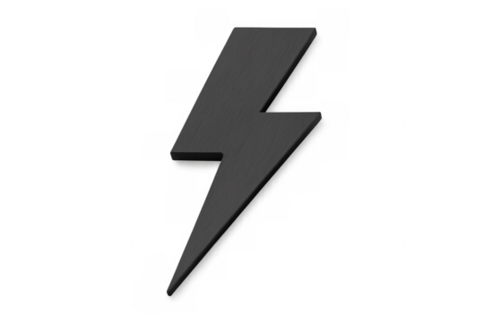 Brushed metal lightning bolt symbol on transparent background