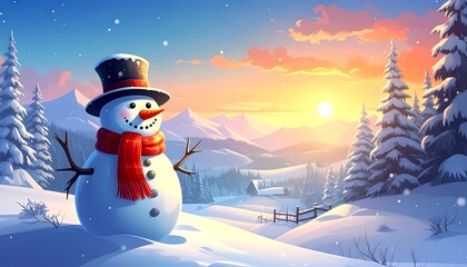 Obraz premium Snowman in a winter wonderland