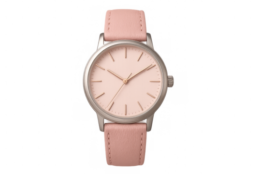 Pink wristwatch with transparent background showing time