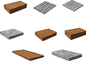 Vector Set of Wood and Concrete Slabs – Construction and Building Material Textures for Architecture, Game Environments, and Industrial Design Projects
