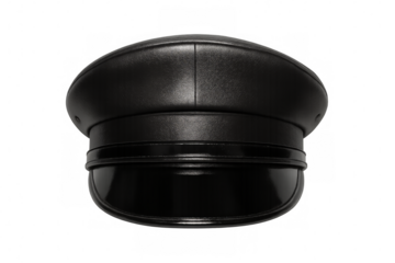 Black leather police cap isolated on transparent background