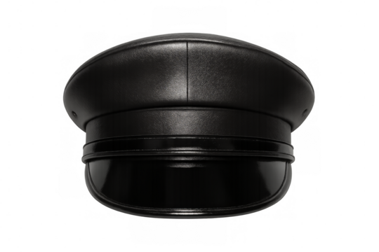 Black leather police cap isolated on transparent background