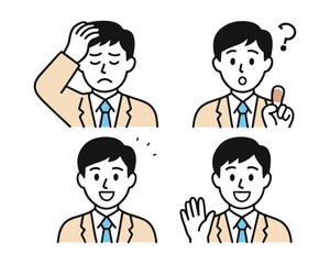 Obraz premium “Illustration set of facial expressions of a young businessman in a suit