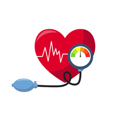 High blood pressure treatment. with tensimeter aneroid. Medical examination and cardiology check up. Vector illustration
