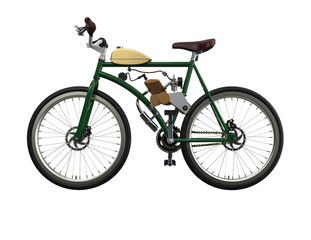 Obraz premium Motorized Push Bike with 2-Stroke Petrol Engine Kit, combining bicycle agility and motor power for custom transport projects. Isolated on Transparent HD Background, perfect for DIY urban commute.