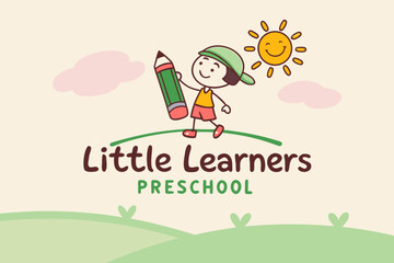 Little learners preschool logo with cheerful child and sun