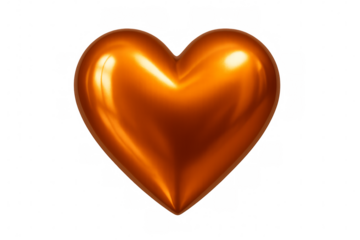 Shiny metallic orange heart representing love and affection on transparent background