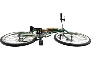 Fototapeta premium Antique motorized bicycle, a detailed render of a green-framed two-wheeler. This classic 'freedom machine' features a petrol engine and iconic fuel tank, isolated on a transparent HD background for