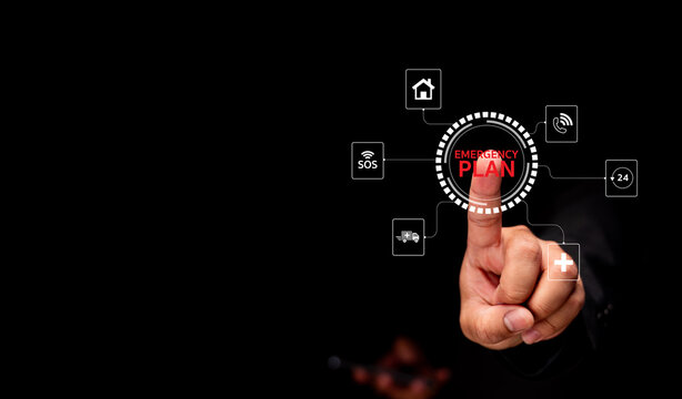 A hand selecting an emergency plan within a digital interface, symbolizing safety and preparedness.