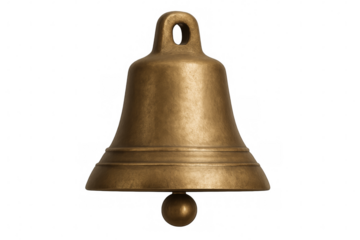 Golden metal bell isolated on transparent background