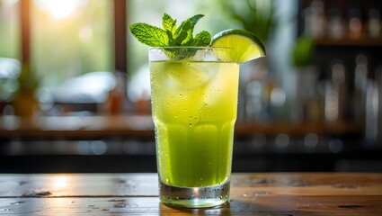 Refreshing Lime Green Cocktail with Mint Garnish &ndash; Summer Drink Photography