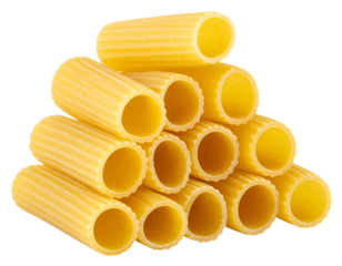 Rigatoni Pasta Stack in Neat Pile, Side View Macro Detail, Transparent PNG