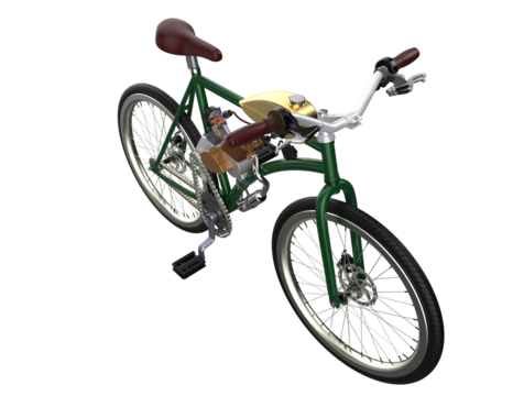 High-Definition Isolated 3D Illustration of a Classic Vintage Green Motorized Bicycle. Retro Power Assisted Cycle for Leisure Travel and Urban Commuting, High Angle Top View Perspective Rendering. - Powered by Adobe