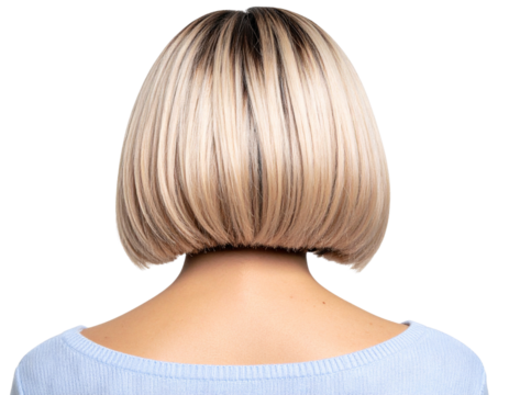  Clean Short Bob Haircut Viewed from the Back with Neutral Knit Sweater, Transparent Background
