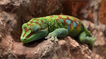 Colorful gecko resting on stone