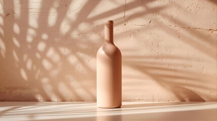 Cosmetic Bottle on Glossy Surface with Botanical Shadow Pattern