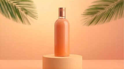 Glass Bottle on Minimal Pedestal with Palm Leaf Framing