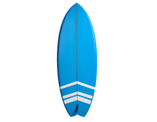  Modern Blue Surfboard with White Stripes, Standing Upright, Isolated PNG