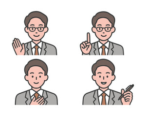 Fototapeta premium Business facial expression set of a young male consultant